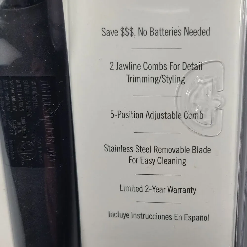 CONAIRMAN Men's Corded Plug-In Beard & Mustache Trimmer with 3 All Purpose Combs